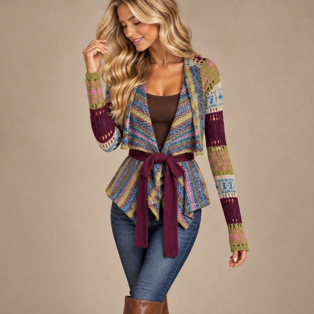 Odd Molly Cardigan Size 1 S Wool Mohair Alpaca Fair Isle Wrap Belted Sweater